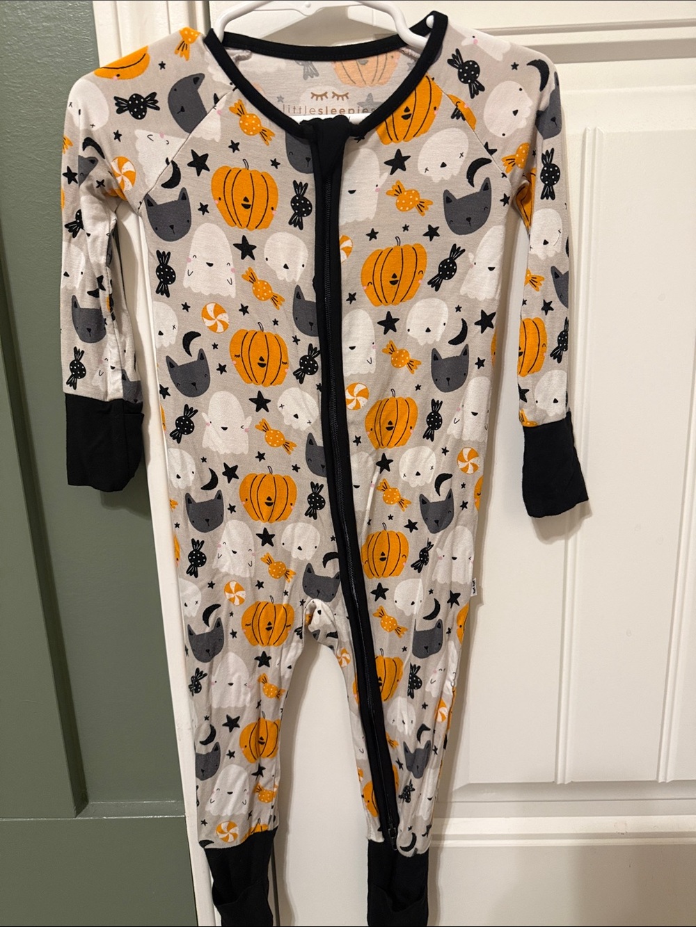 Little Sleepies Orange & Gray Halloween Pumpkin and Cat Footie